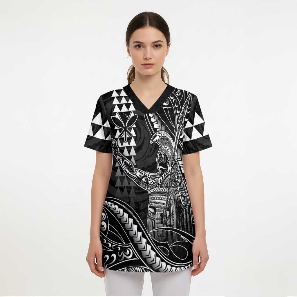 Hawaii King Kamehameha The Great Scrub Top Black Tribal Tattoo - Polynesian Pride
