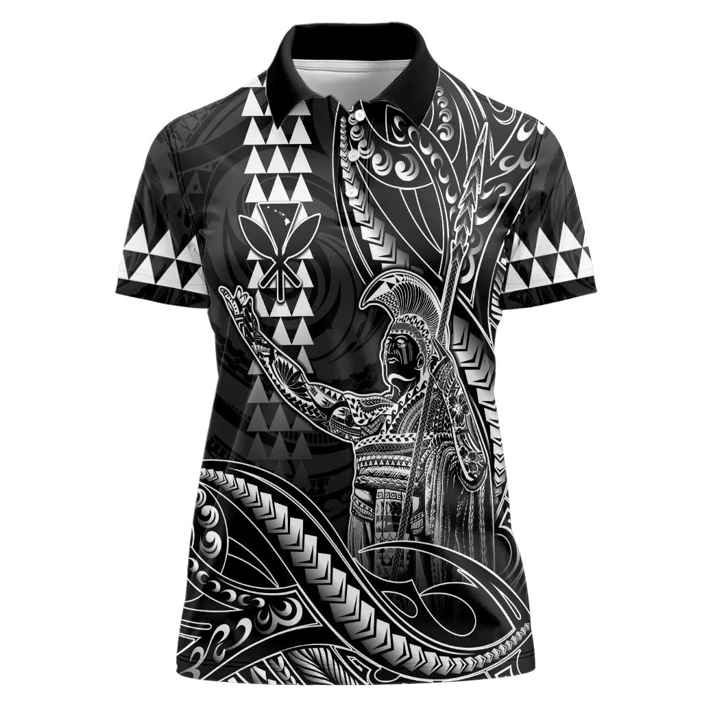 Hawaii King Kamehameha The Great Women Polo Shirt Black Tribal Tattoo