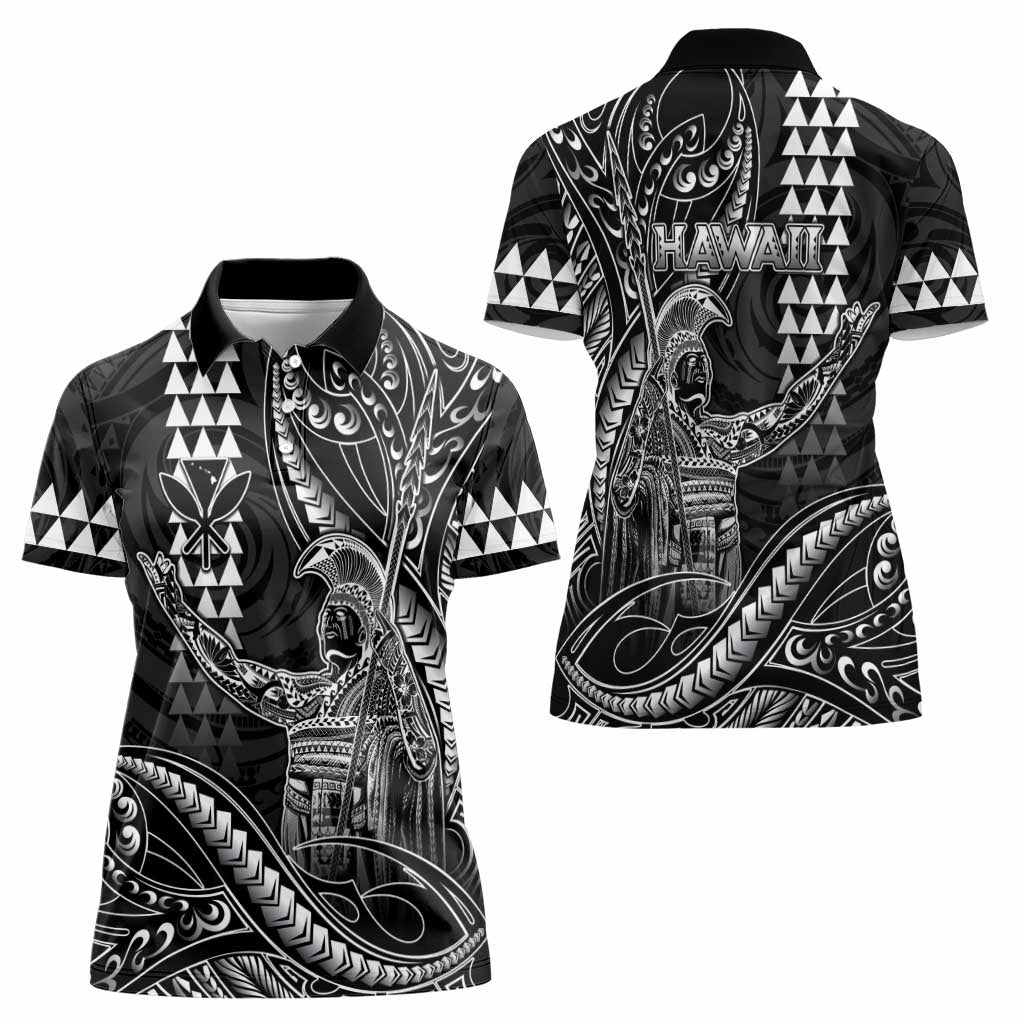 Hawaii King Kamehameha The Great Women Polo Shirt Black Tribal Tattoo
