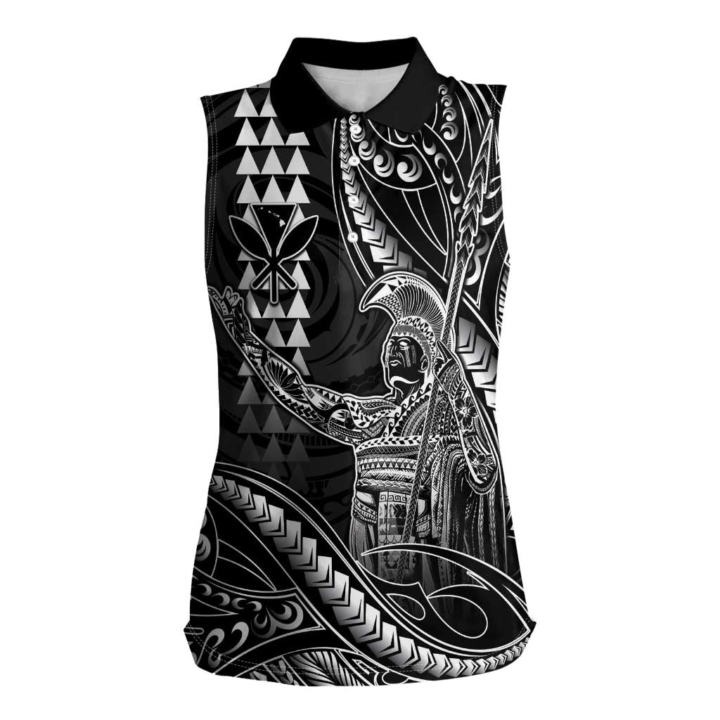 Hawaii King Kamehameha The Great Women Sleeveless Polo Shirt Black Tribal Tattoo