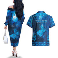Personalised New Zealand Mother's Day Couples Matching Off The Shoulder Long Sleeve Dress and Hawaiian Shirt Ko Te Whaea Te Takere O Te Waka
