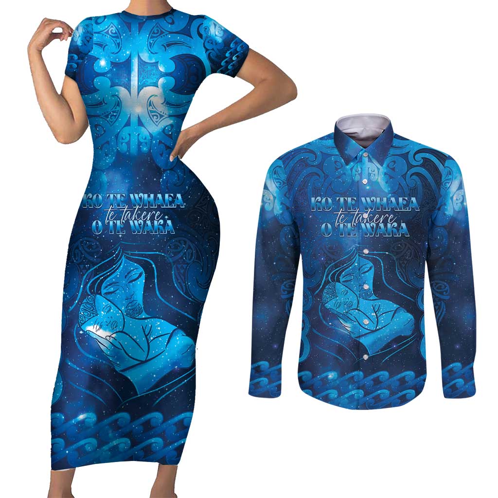 Personalised New Zealand Mother's Day Couples Matching Short Sleeve Bodycon Dress and Long Sleeve Button Shirt Ko Te Whaea Te Takere O Te Waka