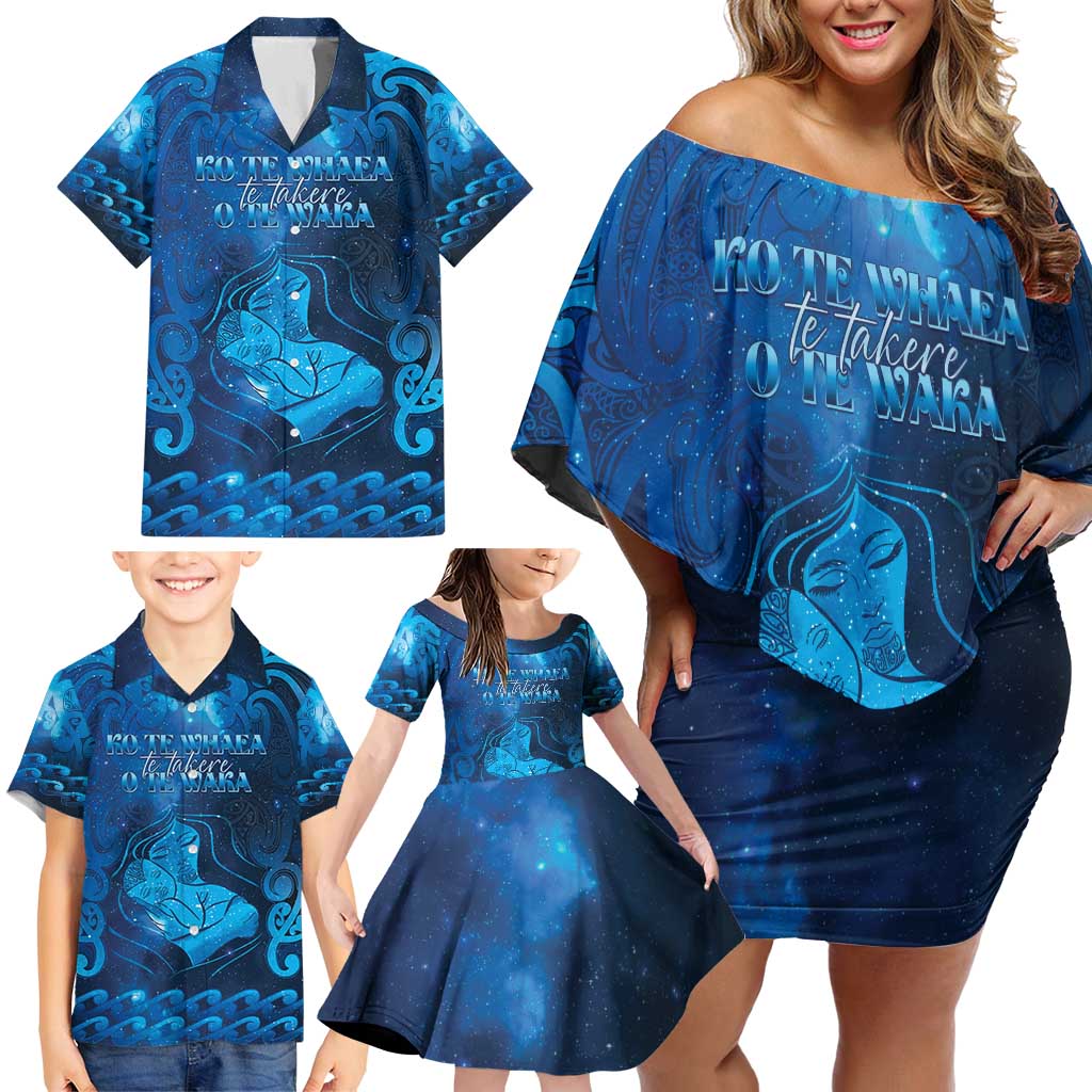 Personalised New Zealand Mother's Day Family Matching Off Shoulder Short Dress and Hawaiian Shirt Ko Te Whaea Te Takere O Te Waka