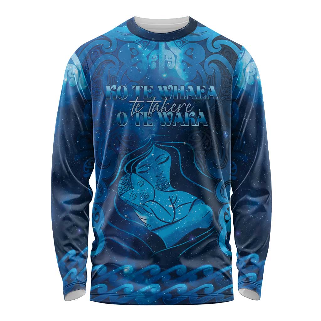 Personalised New Zealand Mother's Day Long Sleeve Shirt Ko Te Whaea Te Takere O Te Waka LT05 Unisex Blue - Polynesian Pride