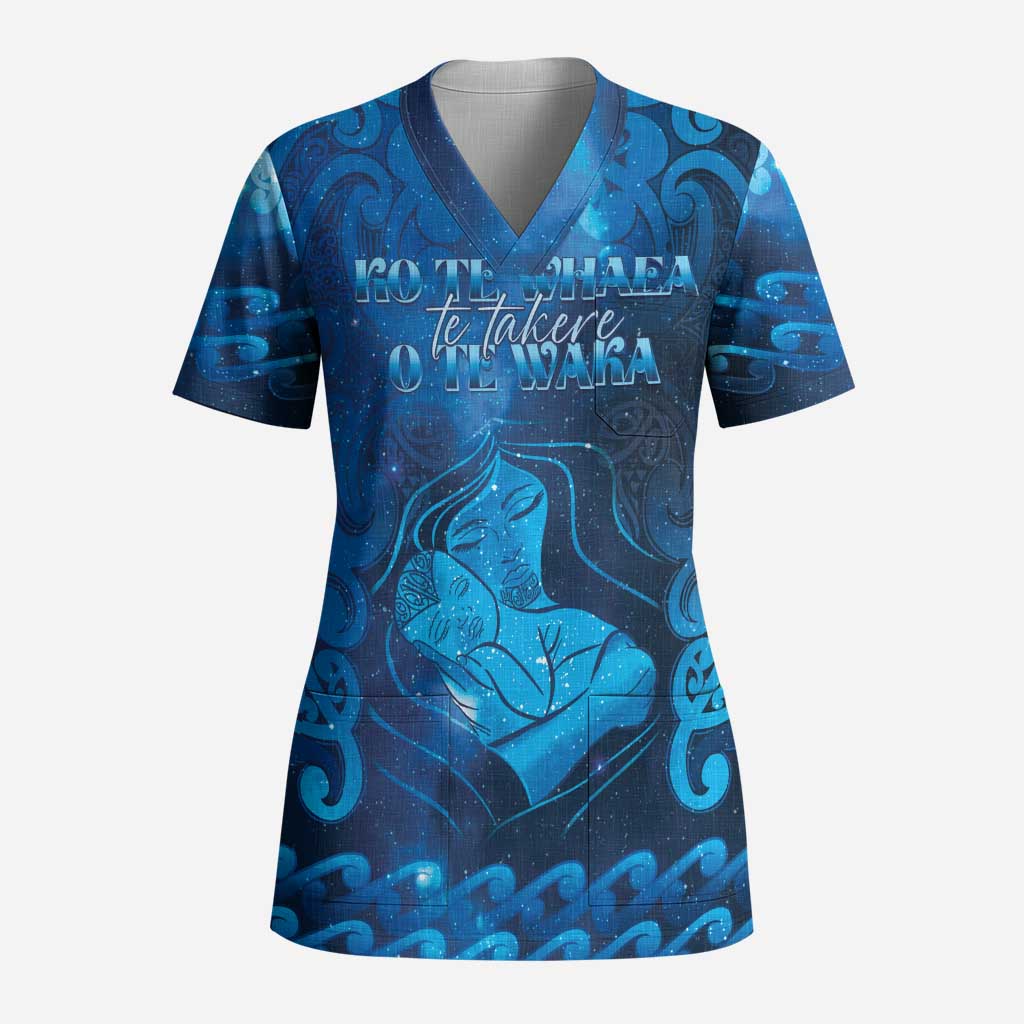 Personalised New Zealand Mother's Day Scrub Top Ko Te Whaea Te Takere O Te Waka LT05 Adult Blue - Polynesian Pride