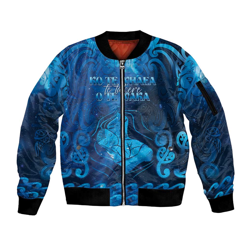 Personalised New Zealand Mother's Day Sleeve Zip Bomber Jacket Ko Te Whaea Te Takere O Te Waka