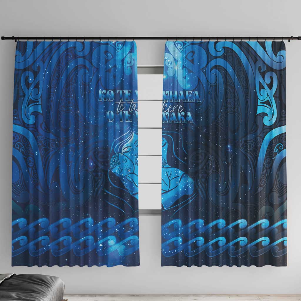 New Zealand Mother's Day Window Curtain Ko Te Whaea Te Takere O Te Waka LT05 With Hooks Blue - Polynesian Pride