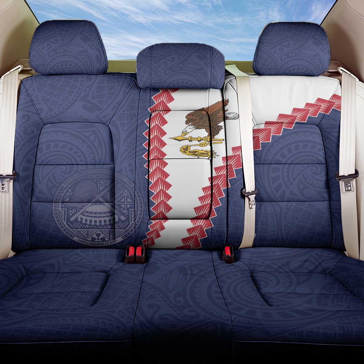 American Samoa Eagle Back Car Seat Cover Polynesian Tribal Pattern Curve Style