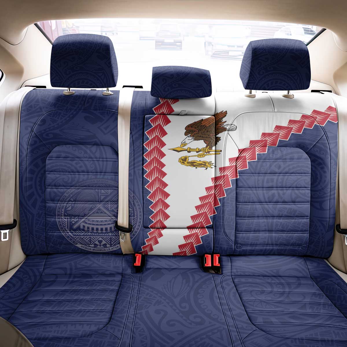 American Samoa Eagle Back Car Seat Cover Polynesian Tribal Pattern Curve Style