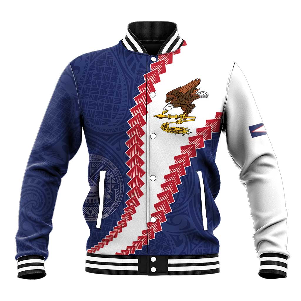 American Samoa Eagle Baseball Jacket Polynesian Tribal Pattern Curve Style LT05 Unisex Blue - Polynesian Pride