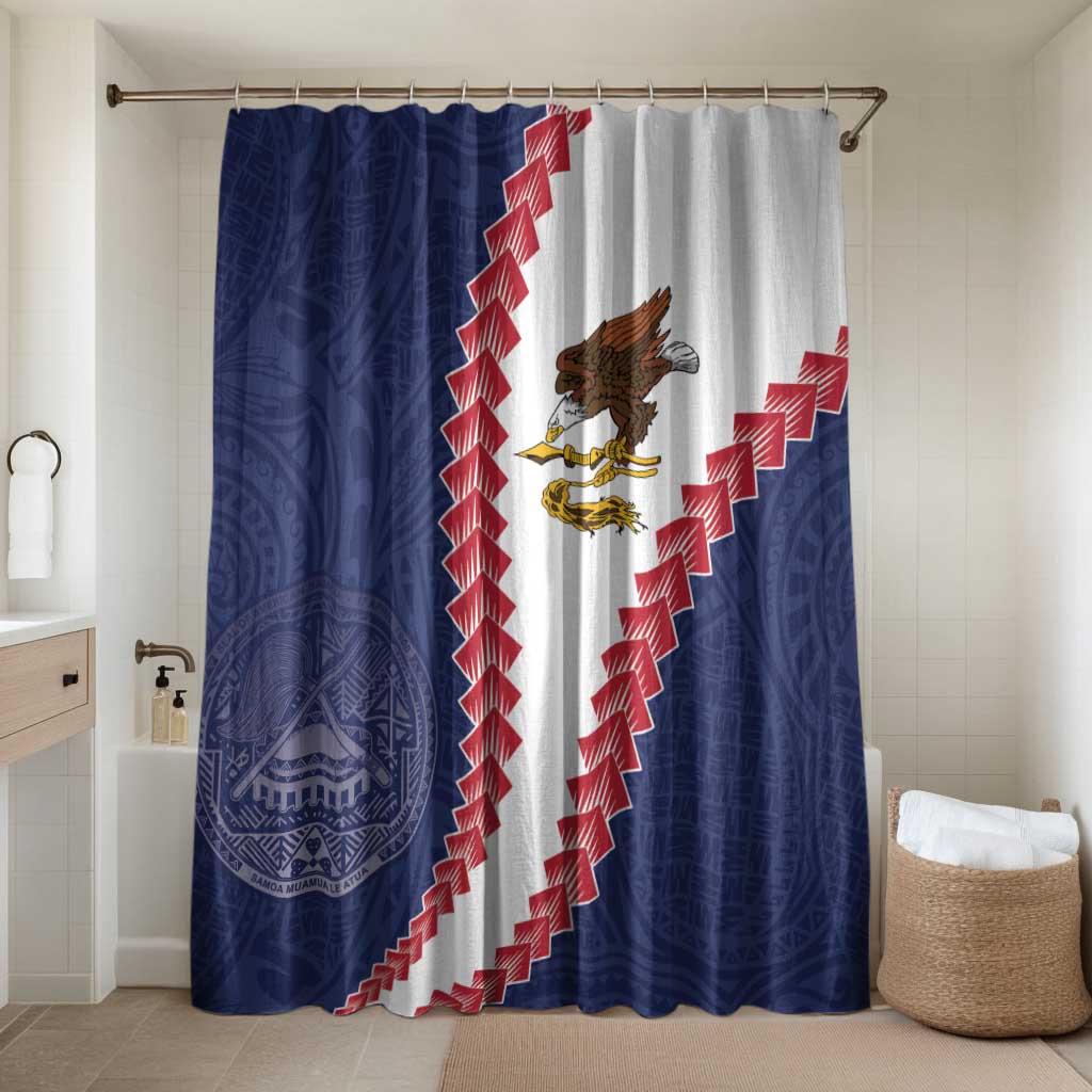 American Samoa Eagle Bathroom Set Polynesian Tribal Pattern Curve Style LT05 Shower Curtain Only Blue - Polynesian Pride