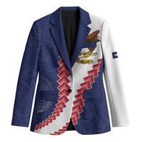 American Samoa Eagle Blazer Polynesian Tribal Pattern Curve Style LT05 Unisex Blue - Polynesian Pride