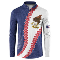 American Samoa Eagle Button Sweatshirt Polynesian Tribal Pattern Curve Style LT05 Blue - Polynesian Pride