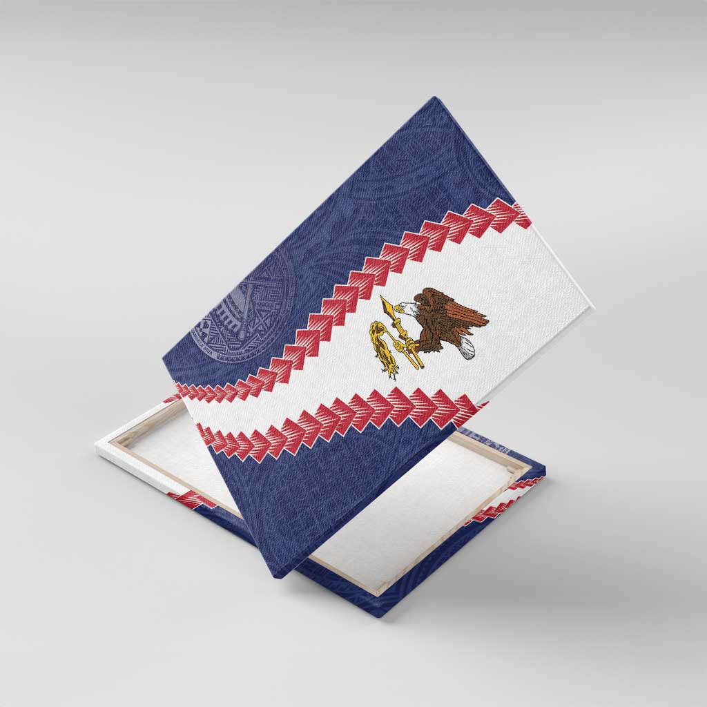 American Samoa Eagle Canvas Wall Art Polynesian Tribal Pattern Curve Style LT05 With Frame Blue - Polynesian Pride