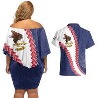 American Samoa Eagle Couples Matching Off Shoulder Short Dress and Hawaiian Shirt Polynesian Tribal Pattern Curve Style LT05 - Polynesian Pride