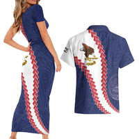 American Samoa Eagle Couples Matching Short Sleeve Bodycon Dress and Hawaiian Shirt Polynesian Tribal Pattern Curve Style LT05 - Polynesian Pride