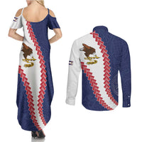 American Samoa Eagle Couples Matching Summer Maxi Dress and Long Sleeve Button Shirt Polynesian Tribal Pattern Curve Style LT05 - Polynesian Pride