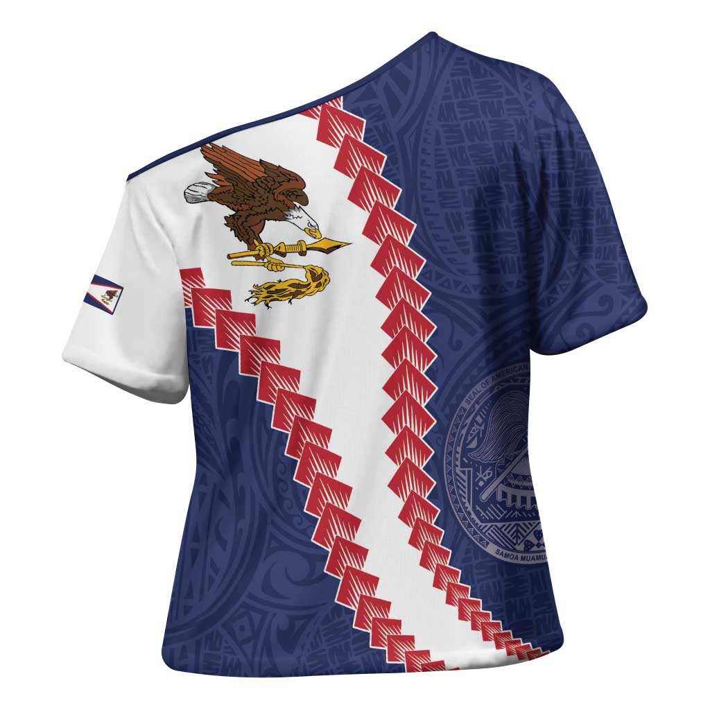 American Samoa Eagle Cross Shoulder Shirt Polynesian Tribal Pattern Curve Style LT05 - Polynesian Pride