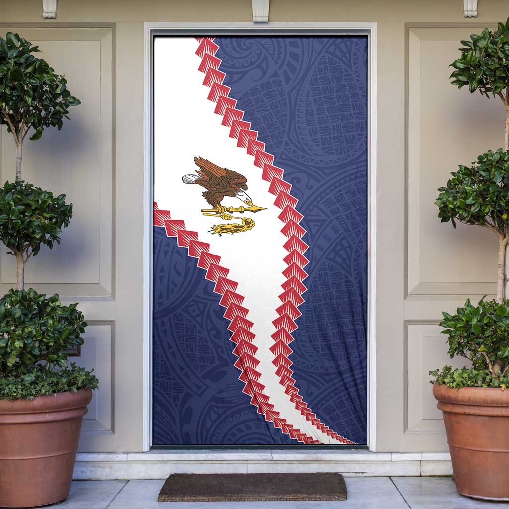 American Samoa Eagle Door Cover Polynesian Tribal Pattern Curve Style