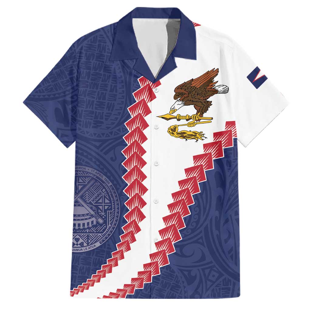 American Samoa Eagle Family Matching Mermaid Dress and Hawaiian Shirt Polynesian Tribal Pattern Curve Style LT05 Dad's Shirt - Short Sleeve Blue - Polynesian Pride