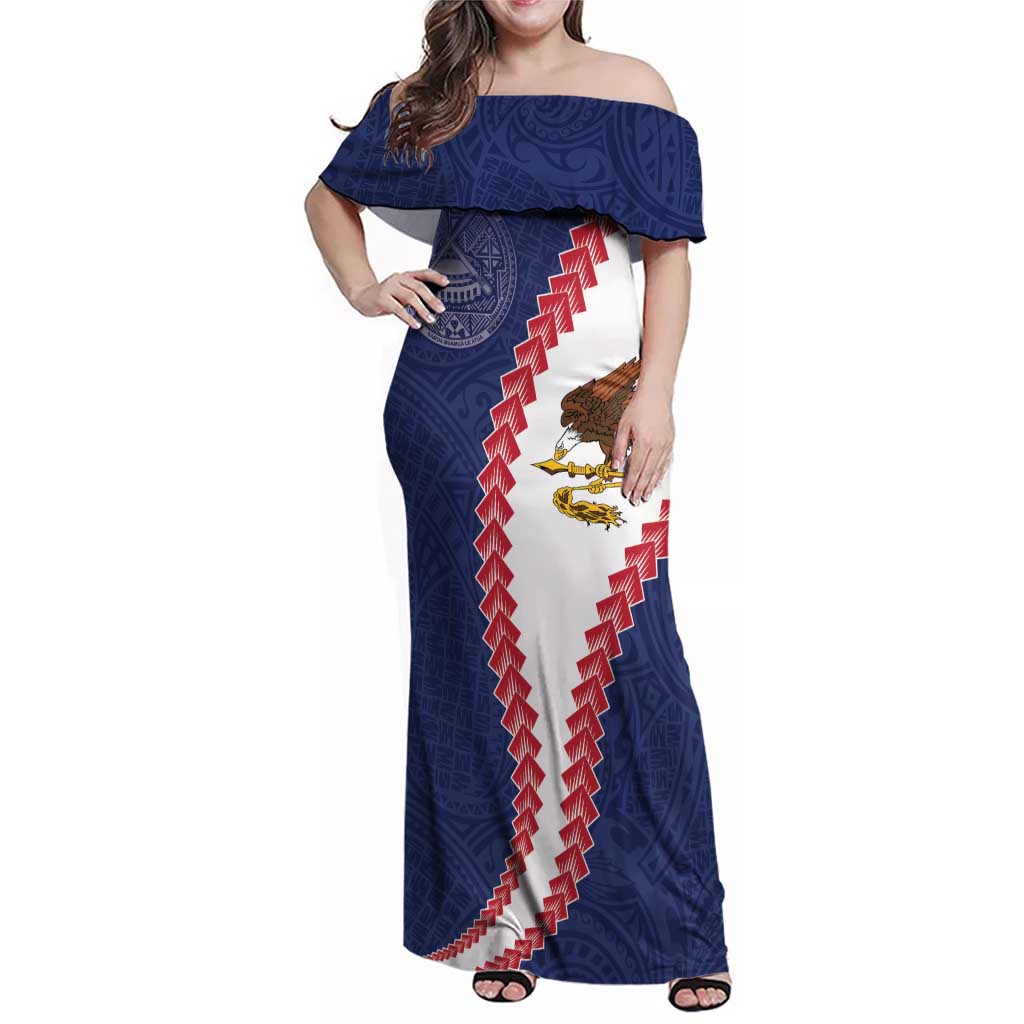American Samoa Eagle Family Matching Off Shoulder Maxi Dress and Hawaiian Shirt Polynesian Tribal Pattern Curve Style