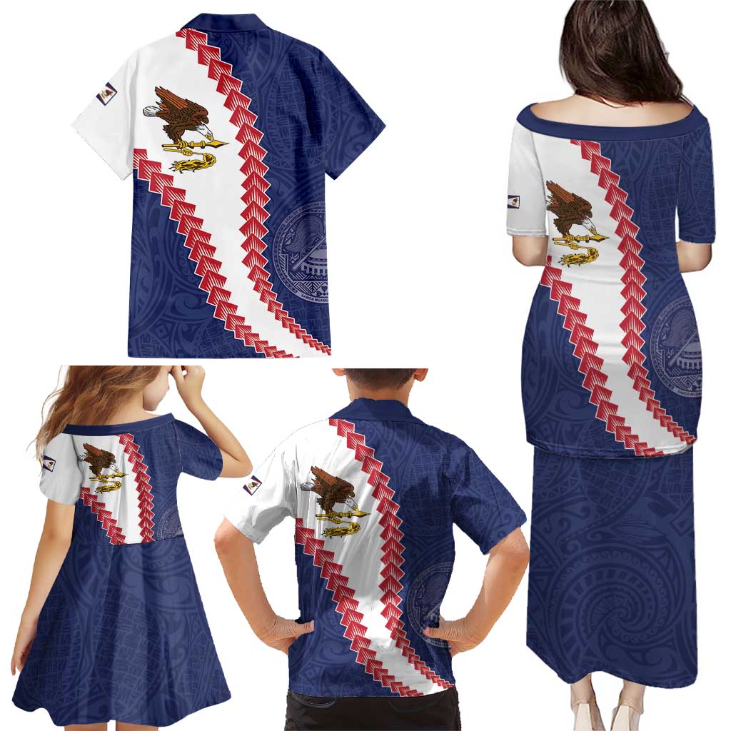 American Samoa Eagle Family Matching Puletasi and Hawaiian Shirt Polynesian Tribal Pattern Curve Style LT05 - Polynesian Pride