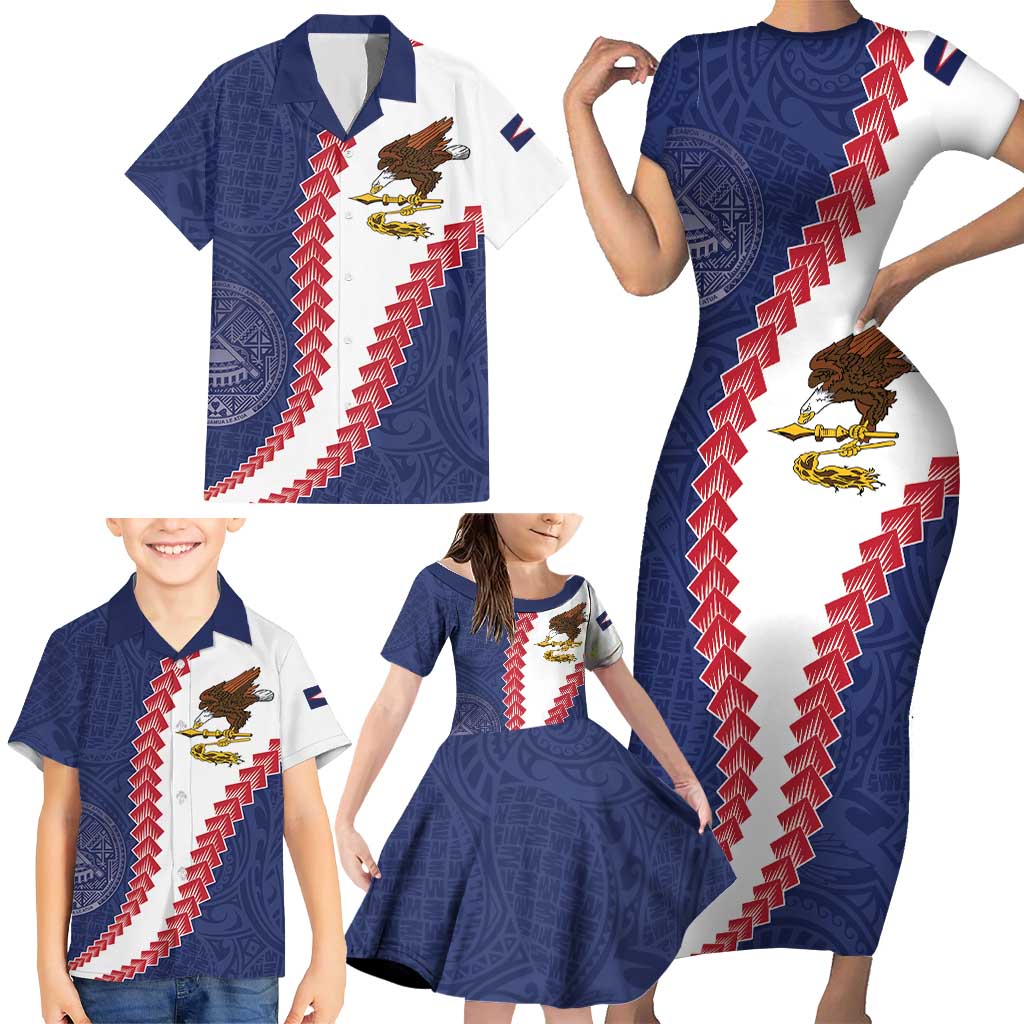 American Samoa Eagle Family Matching Short Sleeve Bodycon Dress and Hawaiian Shirt Polynesian Tribal Pattern Curve Style LT05 - Polynesian Pride