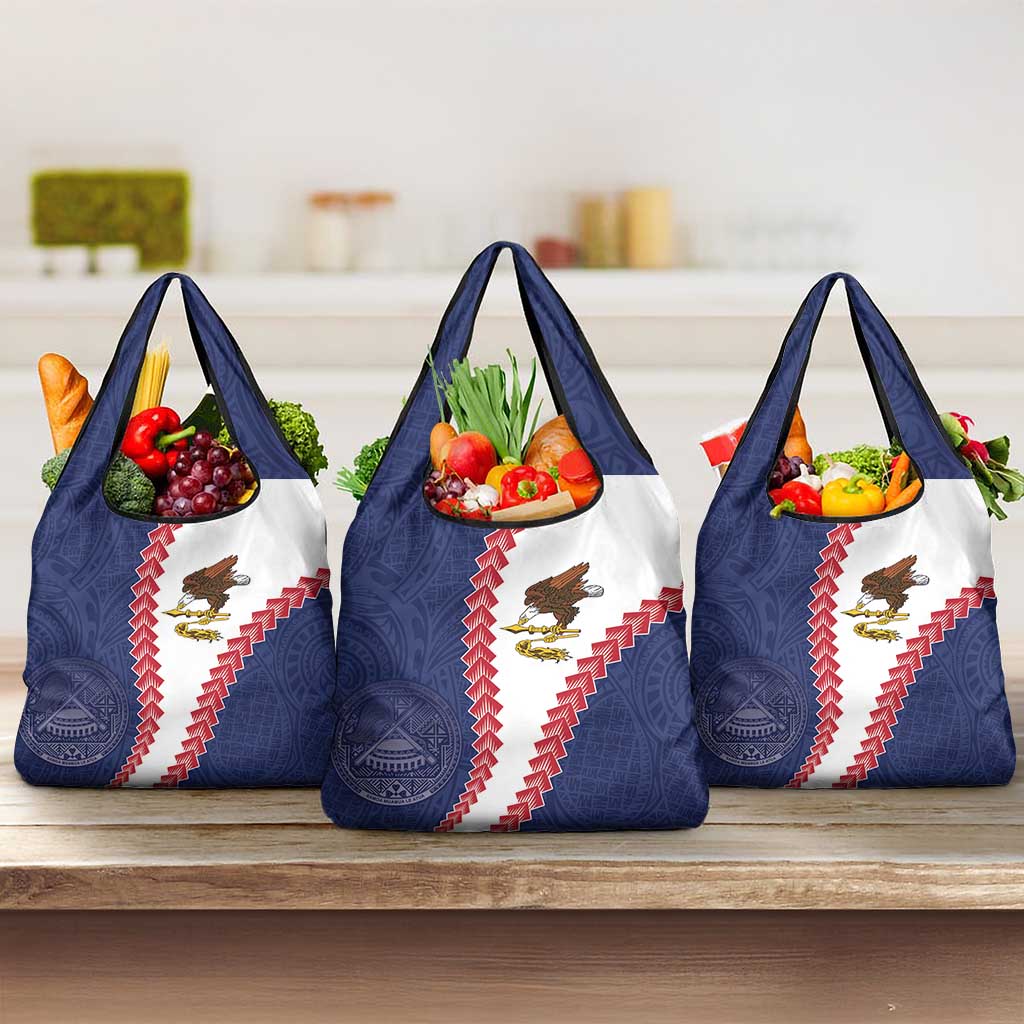 American Samoa Eagle Grocery Bag Polynesian Tribal Pattern Curve Style LT05 3-pack One Size Blue - Polynesian Pride