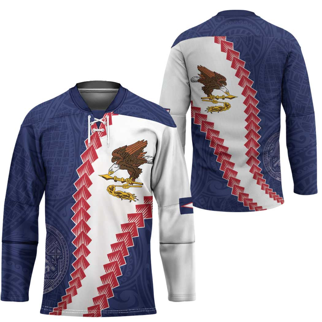 American Samoa Eagle Hockey Jersey Polynesian Tribal Pattern Curve Style