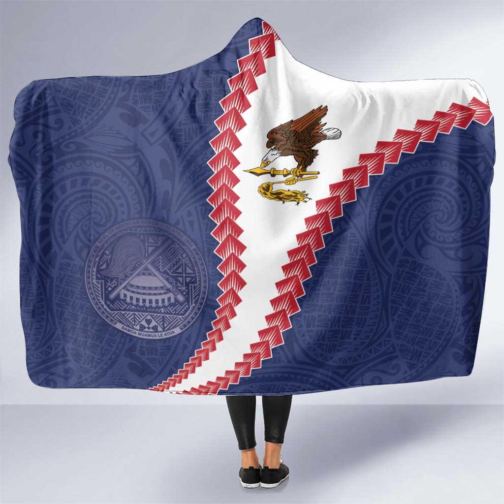 American Samoa Eagle Hooded Blanket Polynesian Tribal Pattern Curve Style LT05 One Size Blue - Polynesian Pride