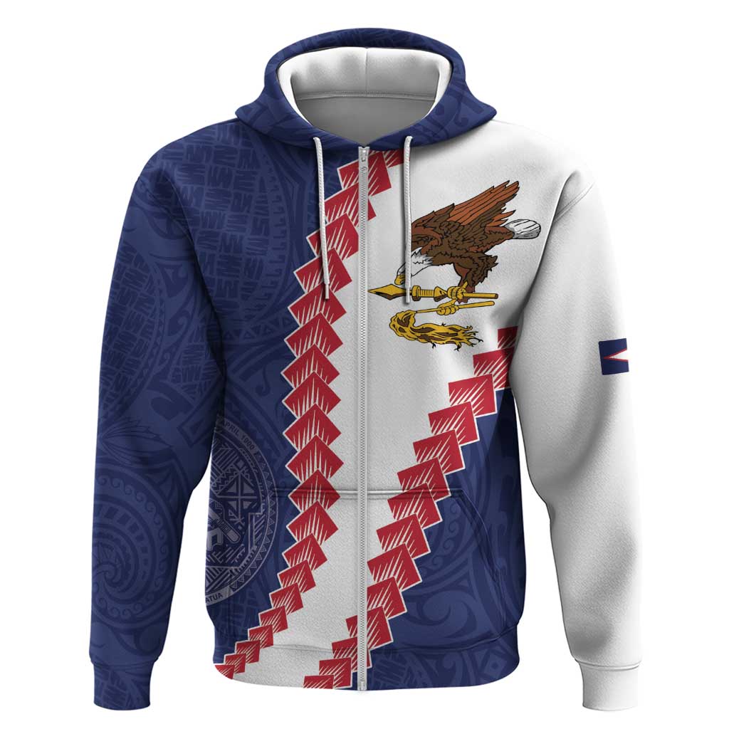 American Samoa Eagle Hoodie Polynesian Tribal Pattern Curve Style LT05 Zip Hoodie Blue - Polynesian Pride