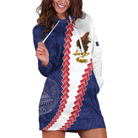 American Samoa Eagle Hoodie Dress Polynesian Tribal Pattern Curve Style LT05 Blue - Polynesian Pride