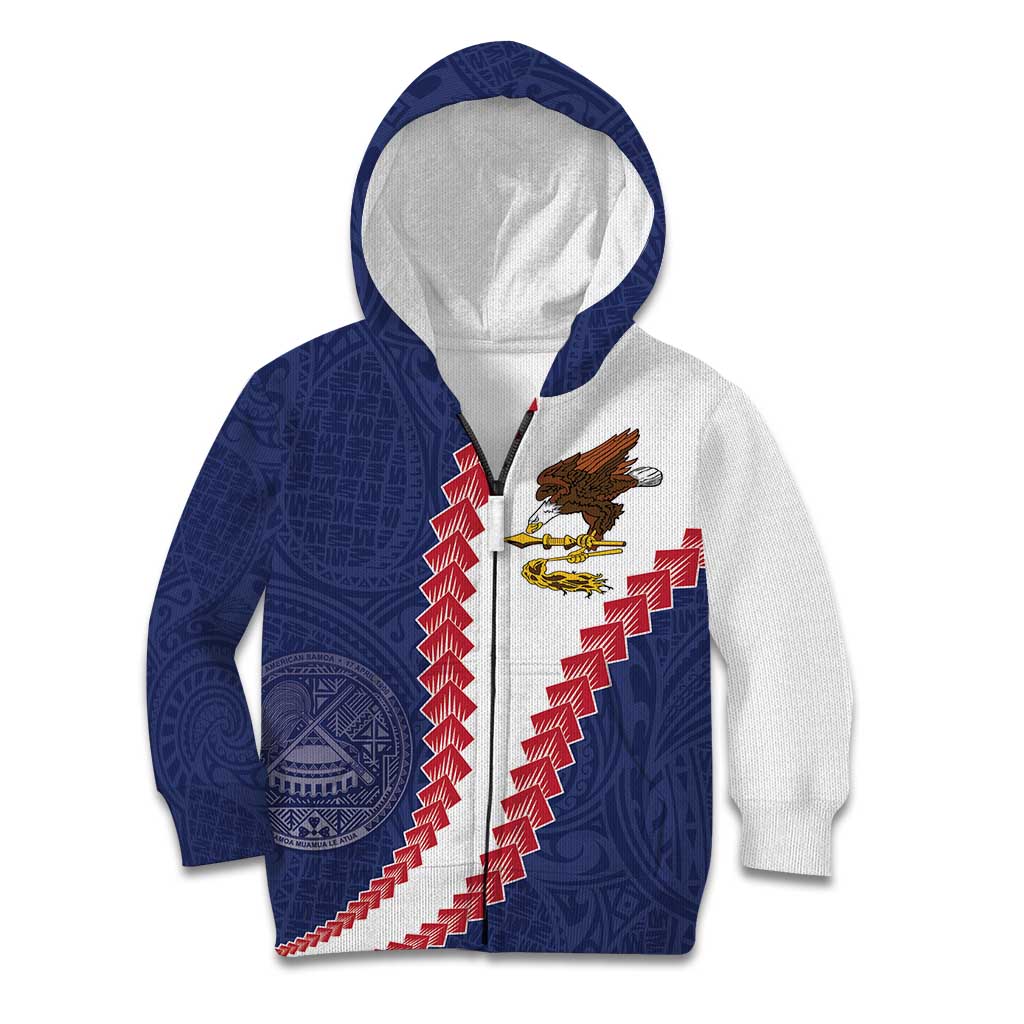 American Samoa Eagle Kid Hoodie Polynesian Tribal Pattern Curve Style LT05 Zip Hoodie Blue - Polynesian Pride