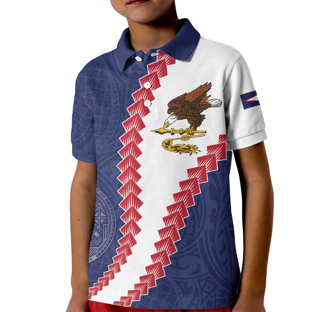 American Samoa Eagle Kid Polo Shirt Polynesian Tribal Pattern Curve Style