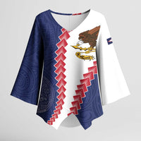 American Samoa Eagle Kimono Sleeve Blouse Polynesian Tribal Pattern Curve Style LT05 Female Blue - Polynesian Pride