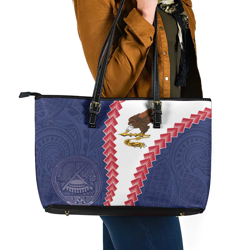 American Samoa Eagle Leather Tote Bag Polynesian Tribal Pattern Curve Style LT05 - Polynesian Pride