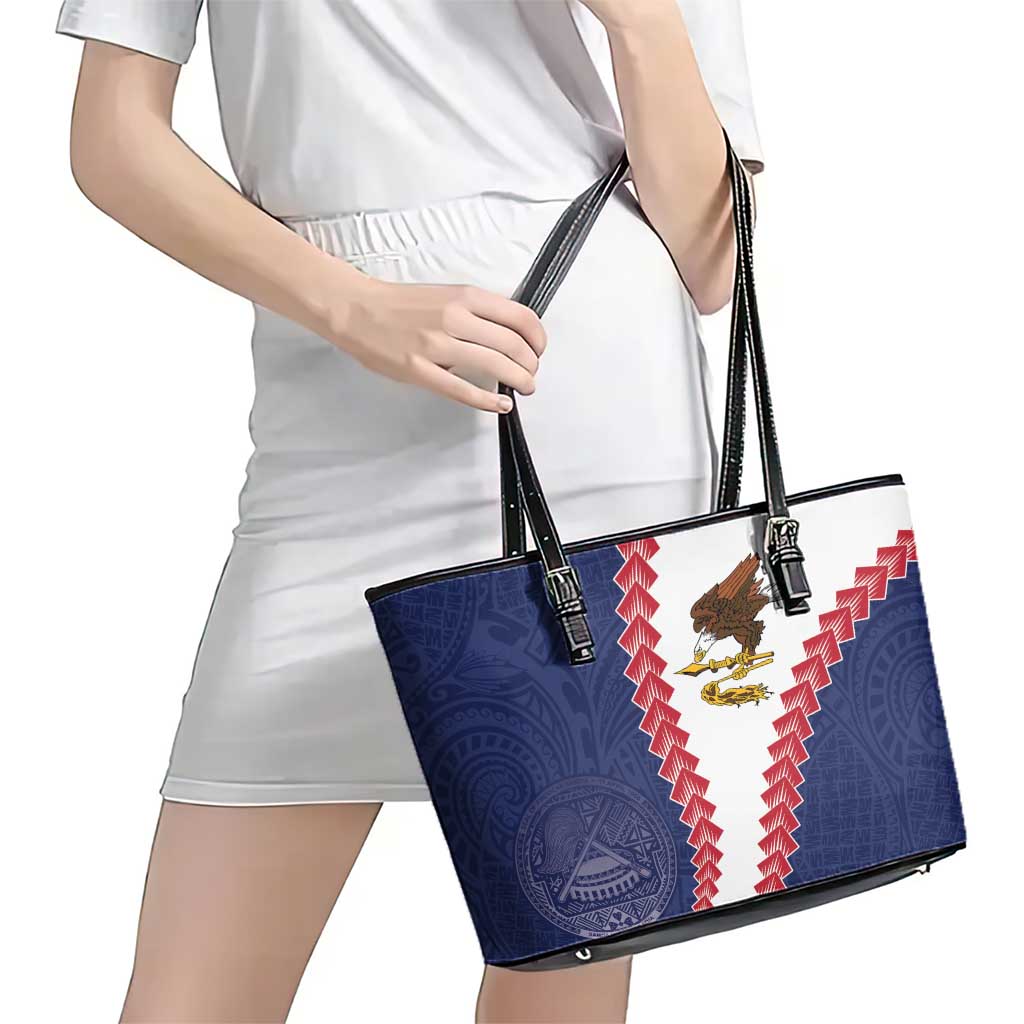 American Samoa Eagle Leather Tote Bag Polynesian Tribal Pattern Curve Style LT05 - Polynesian Pride