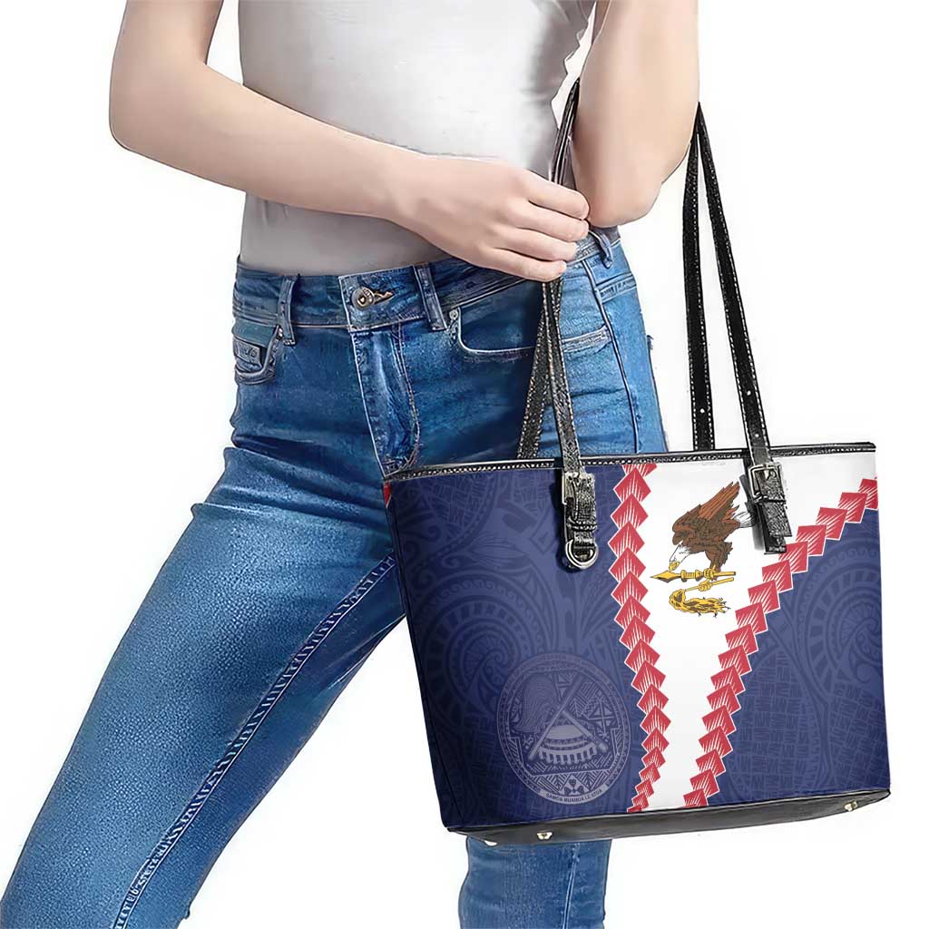American Samoa Eagle Leather Tote Bag Polynesian Tribal Pattern Curve Style LT05 - Polynesian Pride