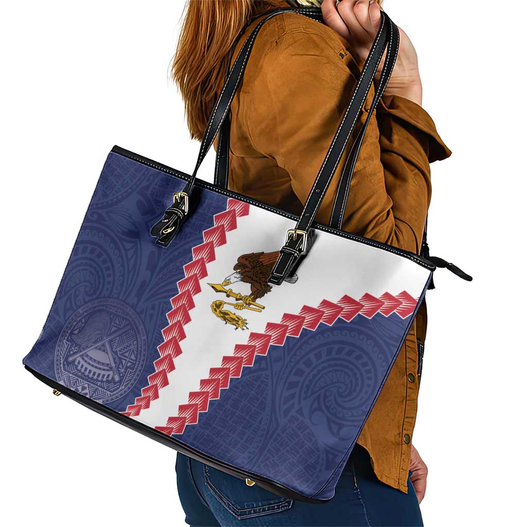 American Samoa Eagle Leather Tote Bag Polynesian Tribal Pattern Curve Style LT05 - Polynesian Pride