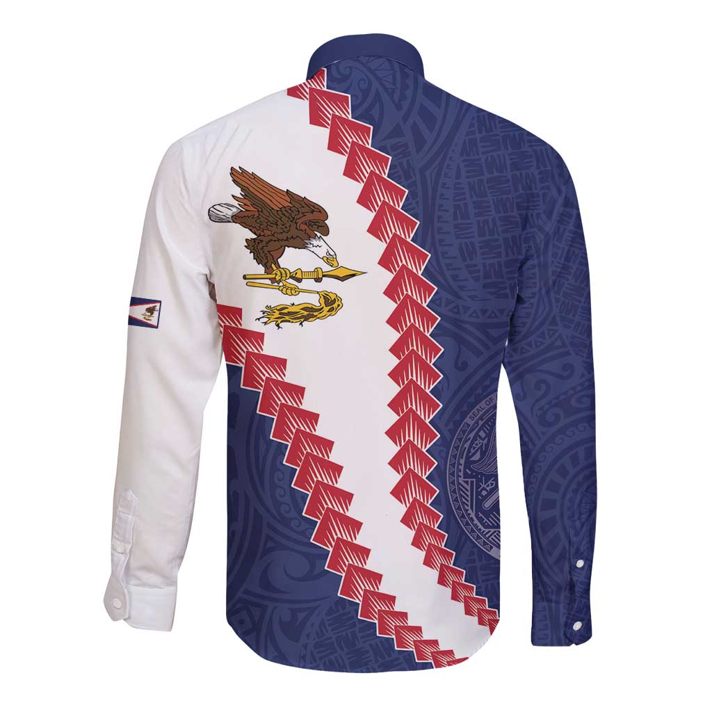 American Samoa Eagle Long Sleeve Button Shirt Polynesian Tribal Pattern Curve Style LT05 - Polynesian Pride