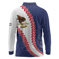 American Samoa Eagle Long Sleeve Polo Shirt Polynesian Tribal Pattern Curve Style LT05 - Polynesian Pride