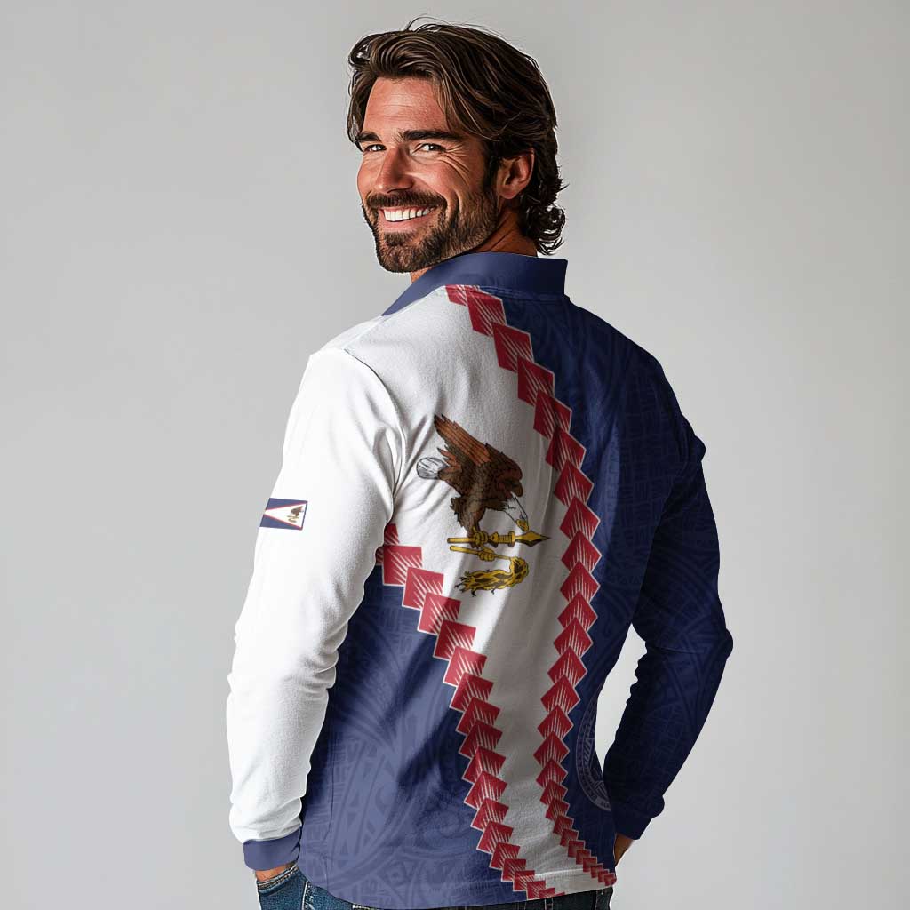 American Samoa Eagle Long Sleeve Polo Shirt Polynesian Tribal Pattern Curve Style LT05 - Polynesian Pride