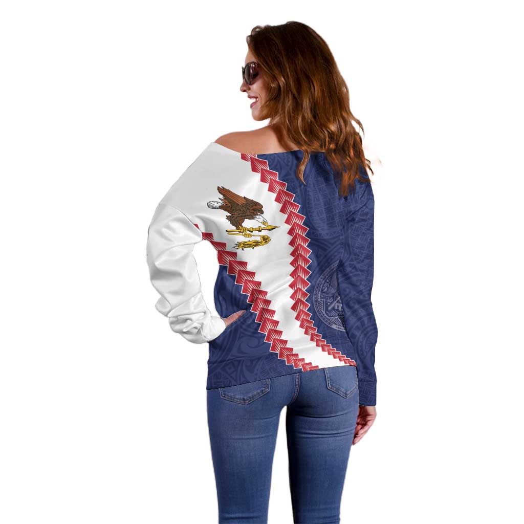 American Samoa Eagle Off Shoulder Sweater Polynesian Tribal Pattern Curve Style LT05 - Polynesian Pride