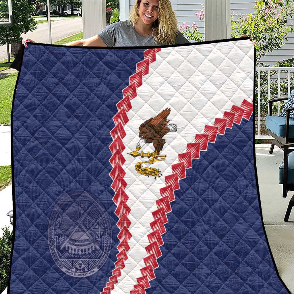 American Samoa Eagle Quilt Polynesian Tribal Pattern Curve Style LT05 Blue - Polynesian Pride