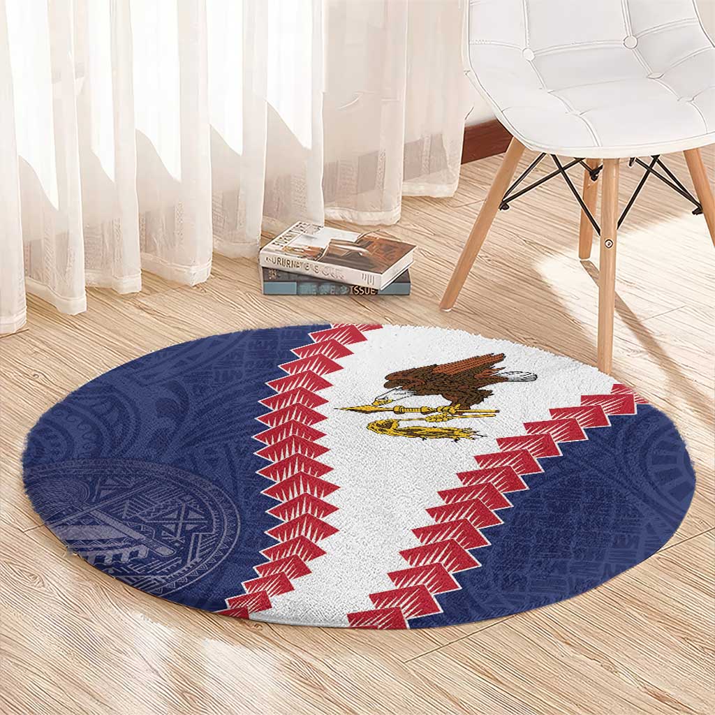 American Samoa Eagle Round Carpet Polynesian Tribal Pattern Curve Style LT05 - Polynesian Pride