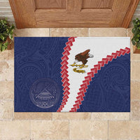 American Samoa Eagle Rubber Doormat Polynesian Tribal Pattern Curve Style LT05 Blue - Polynesian Pride