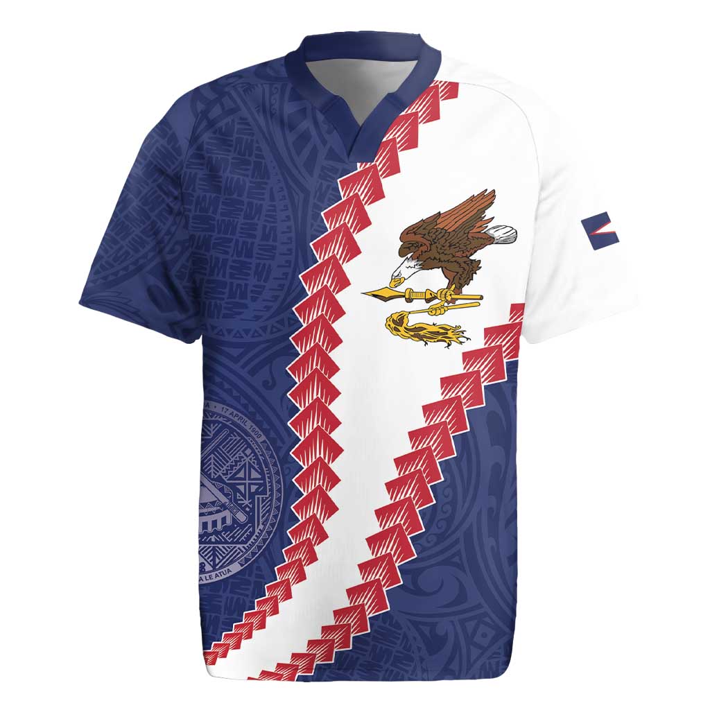 American Samoa Eagle Rugby Jersey Polynesian Tribal Pattern Curve Style LT05 Blue - Polynesian Pride