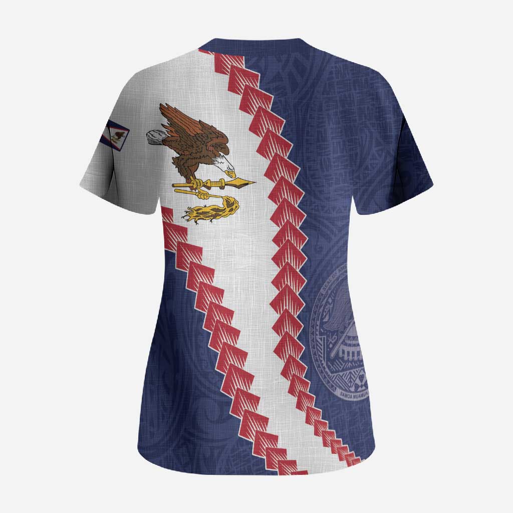 American Samoa Eagle Scrub Top Polynesian Tribal Pattern Curve Style LT05 - Polynesian Pride