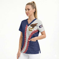 American Samoa Eagle Scrub Top Polynesian Tribal Pattern Curve Style LT05 - Polynesian Pride