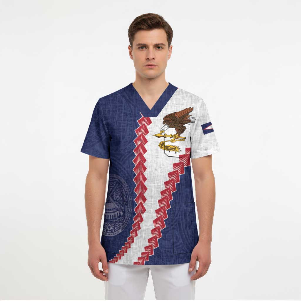 American Samoa Eagle Scrub Top Polynesian Tribal Pattern Curve Style LT05 - Polynesian Pride
